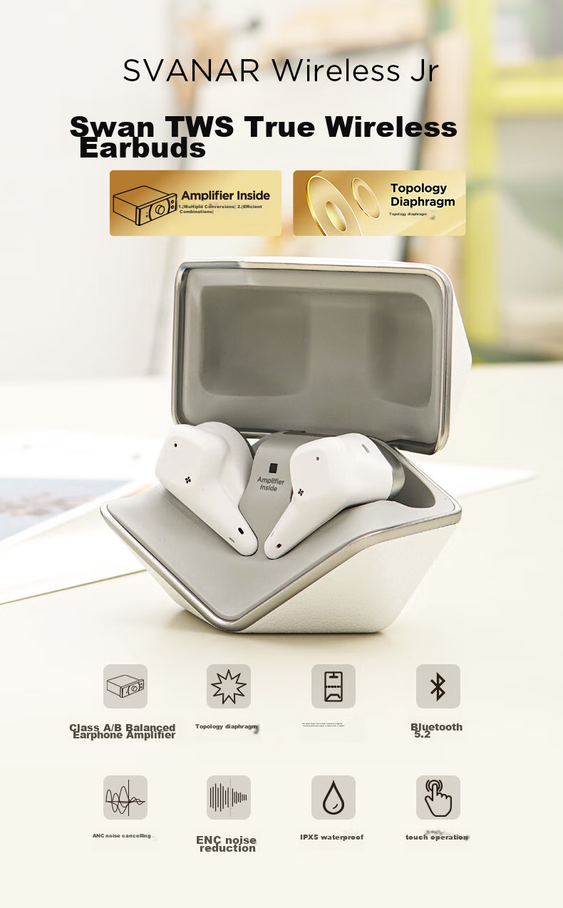 Беспроводные наушники HIFIMAN Svanar Wireless Jr с активным шумоподавлением, True Wireless, Bluetooth