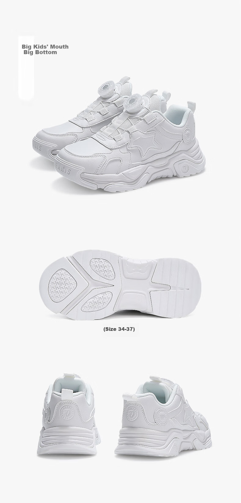 Детские кроссовки TARANIS Spring Children's Sports Shoes, унисекс, для мальчиков и девочек, с вращающейся застежкой, белые, сетчатые, амортизирующие, размер 29