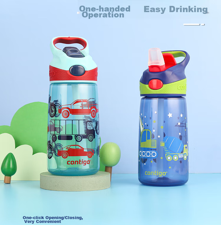 Детская бутылка для воды Contigo с трубочкой, спортивная пластиковая кружка-поильник, 450 мл, "Тачки" HBC-STR018