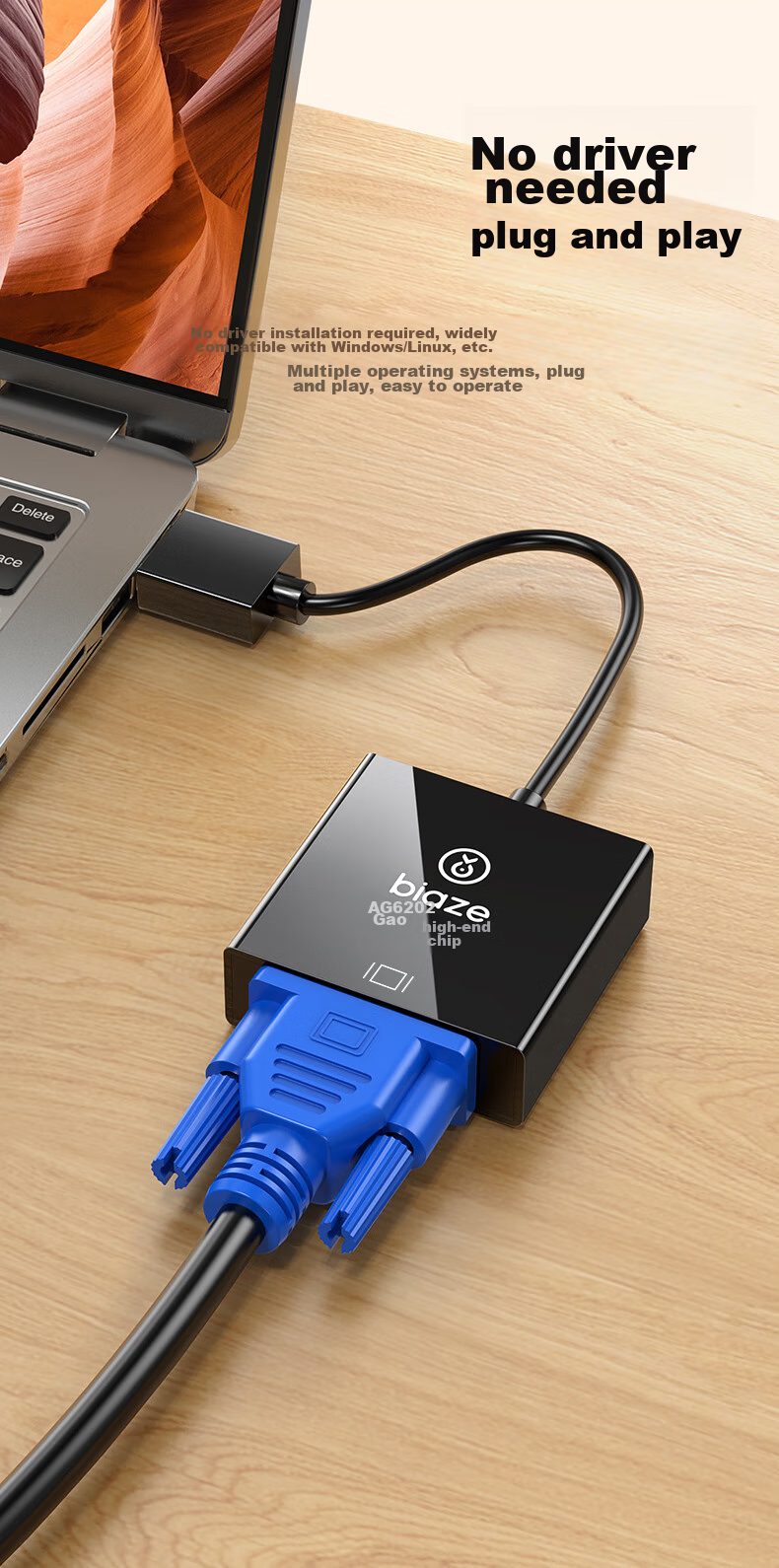BIAZE [Высокопроизводительный чип AG6202] конвертер HDMI в VGA, адаптер видео высокой четкости, совместимый с ноутбуками, ТВ-приставками, мониторами и проекторами
