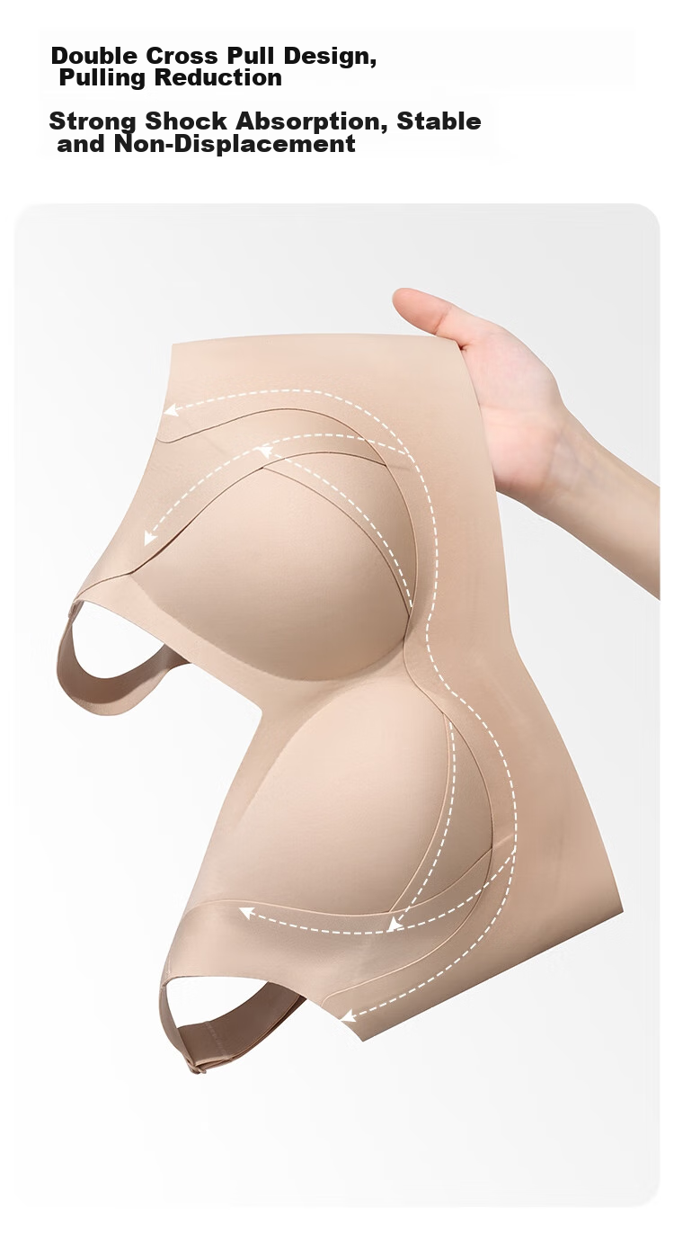 Бюстгальтер GRACEWELL Seamless Double-Lift, бесшовный, для пышной груди, с Push-Up эффектом, боковой поддержкой, против провисания, без косточек, мягкий спортивный бра, размер L, телесный