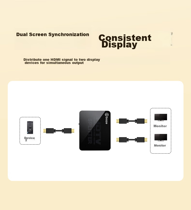 HDMI-разветвитель BIAZE 4K HD, один вход, два выхода, для ноутбука, телевизора, монитора, проектора, зеркальное отображение экрана
