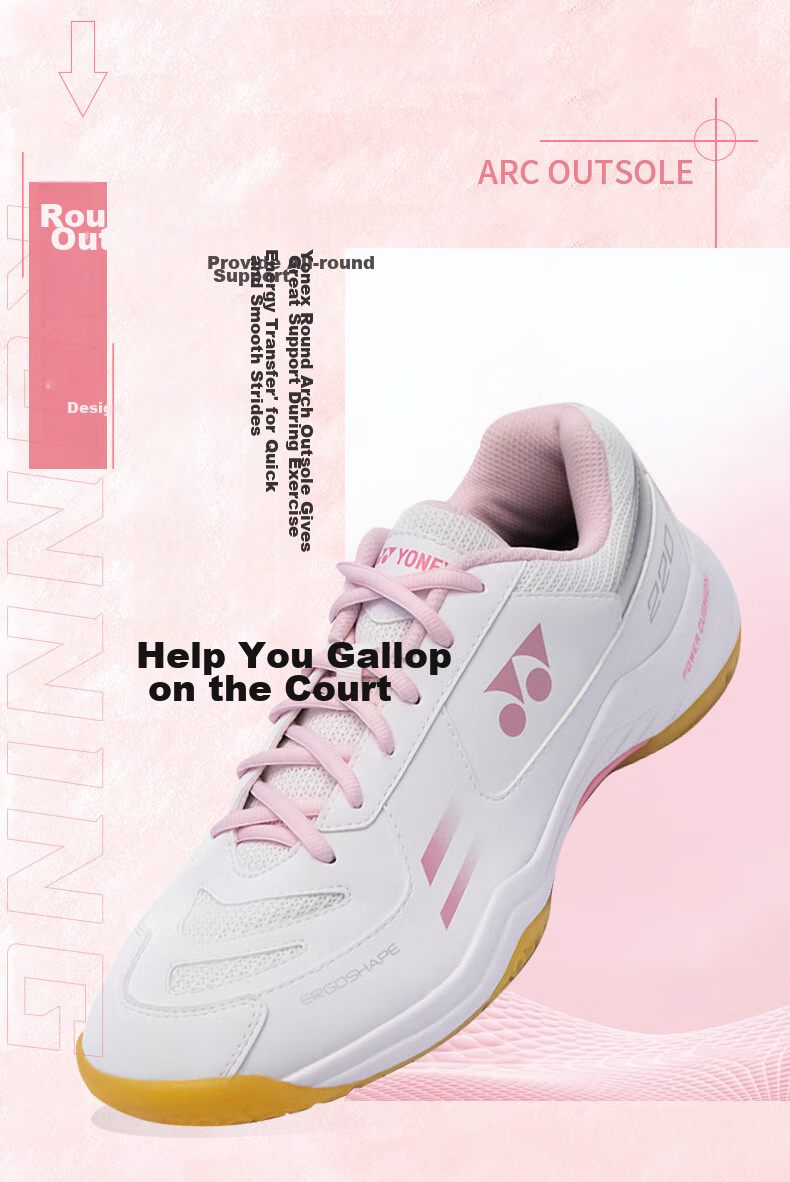 Кроссовки для бадминтона YONEX SHB220CR, мужские, унисекс, белые с розовым, размер 37