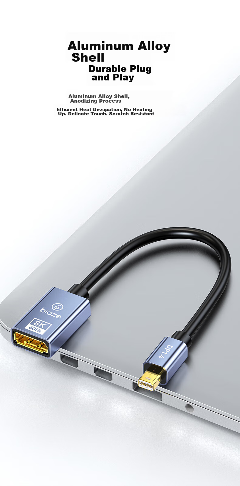 Кабель-адаптер BIAZE Mini DP на DP 1.4, 0.2 метра, 8K 60Hz, HDR, G-Sync/FreeSync, черный
