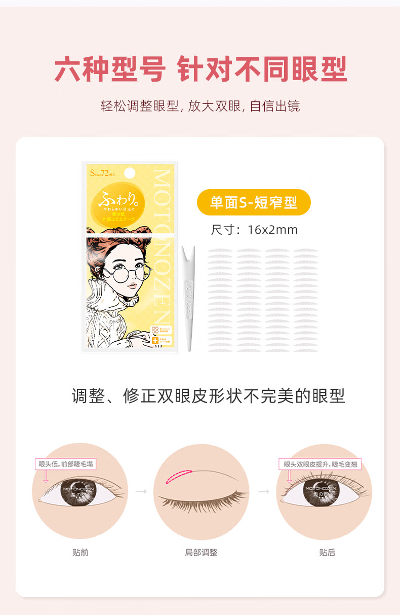 素之然双眼皮贴隐形自然蕾丝肤色无痕双眼贴美目贴肿眼泡男女士肉色眼贴 眼皮贴单面M 4片 72枚 包