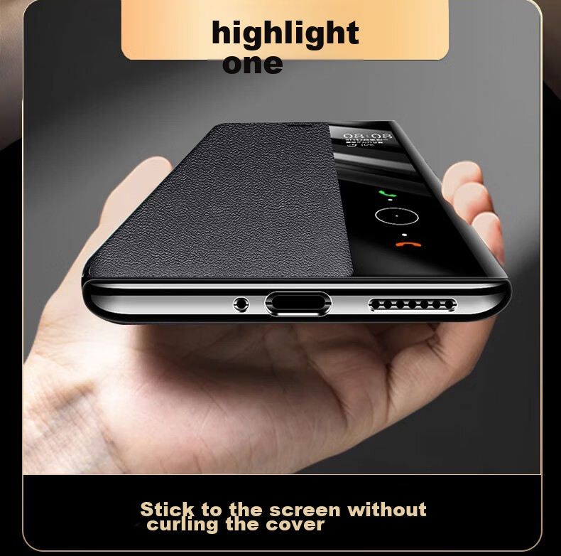 Чехол-книжка Eddga "Chuan Lian Jin Bao" для Huawei Mate50 Pro, флип-обложка с окном для просмотра уведомлений, полная защита, ударопрочный, натуральная кожа, с функцией "сон/пробуждение", черного цвета