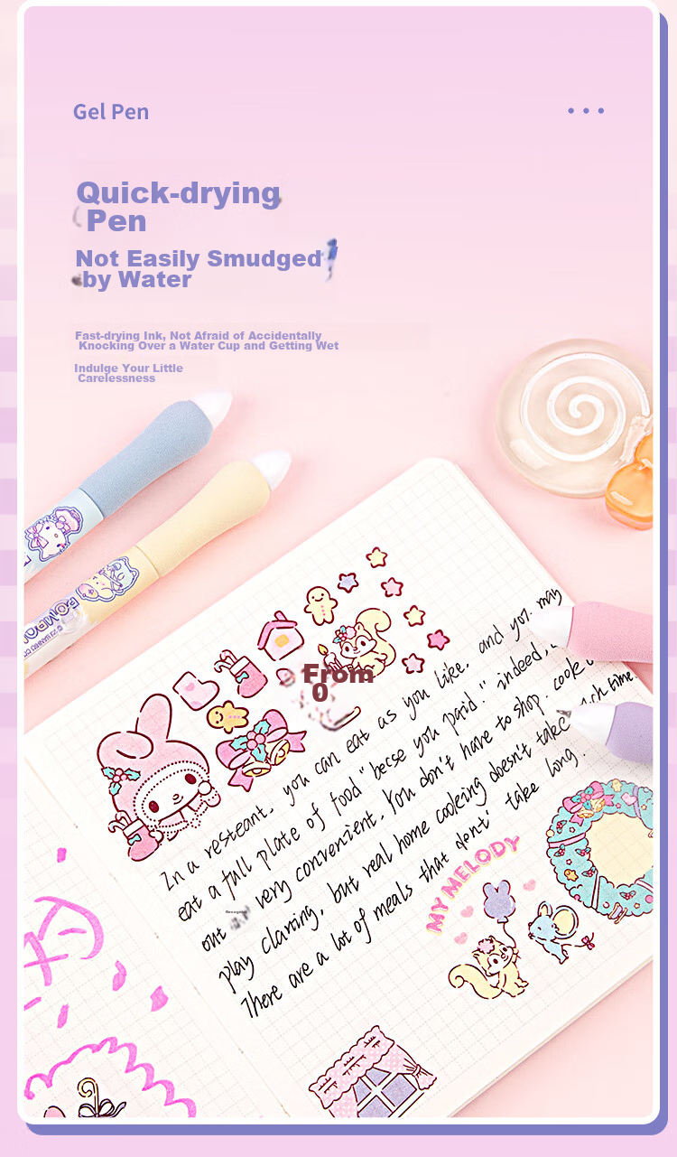 Гелевая ручка GuangBo & Sanrio, 6 шт., 0.5 мм, черный стержень, ST наконечник, быстросохнущие, арт. KT82110-6