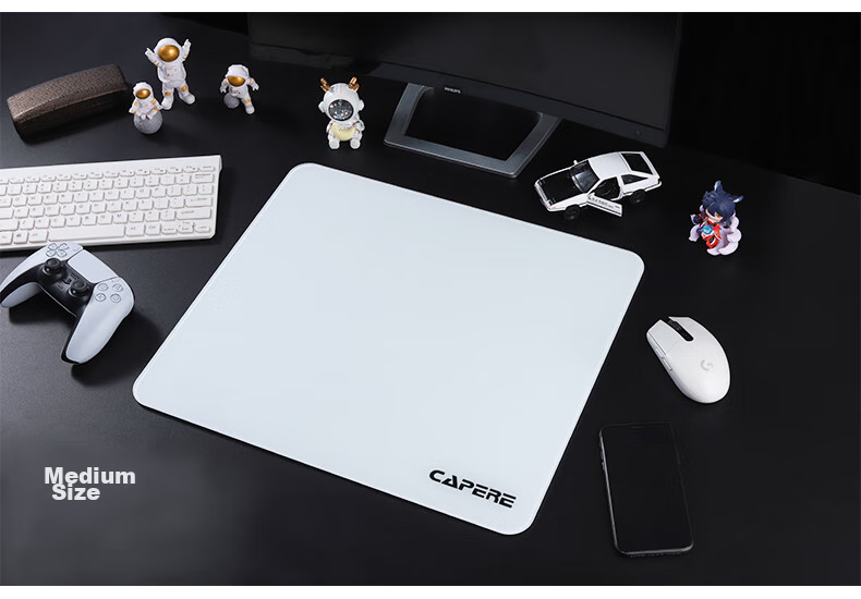 Игровой стеклянный коврик для мыши CAPERE, водонепроницаемый, противоэрозионный, толстый, с нескользящей основой из ПУ, размер 450x400x6 мм, цвет "Яркая луна белая"