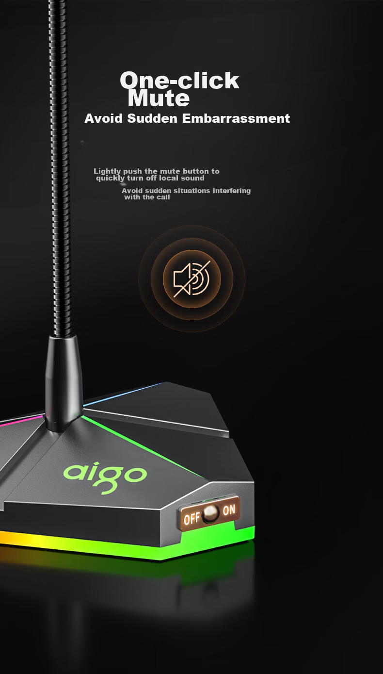 Компьютерный микрофон Aigo K6 для настольного ПК и ноутбука, для видеоконференций, игр, записи голоса, стриминга, проводной конденсаторный USB-микрофон, цвет: железно-серый