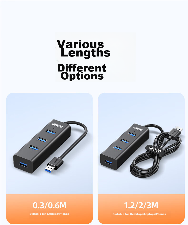 USB-хаб UNITEK Y-3089ABK, 4 порта USB 3.0, кабель 1.2 м, черный