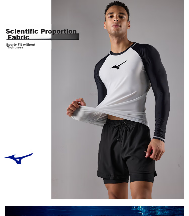 Мужской купальный костюм MIZUNO AB109, с длинным рукавом, быстросохнущий, для серфинга и пляжа, размер M, черный