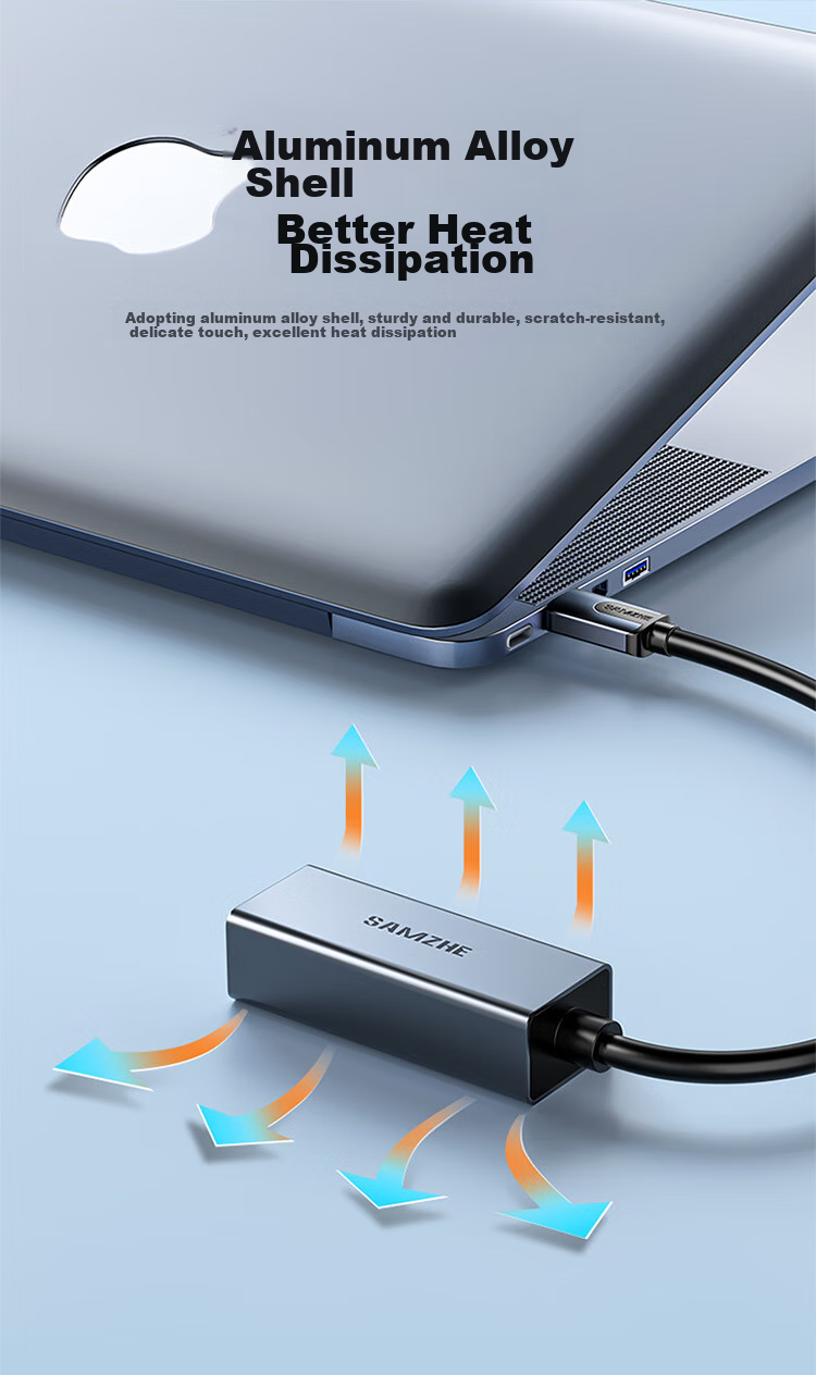 SAMZHE Type-C Gigabit Ethernet Adapter, RJ45 Network Port Converter, Compatible with Apple 15 MacBook And Microsoft Laptops, External Aluminum Alloy Adapter HWK01