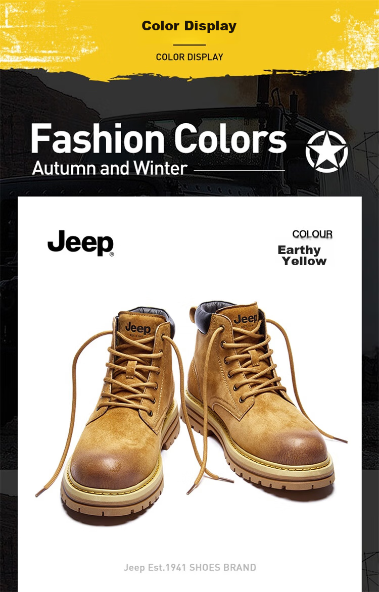 Мужские ботинки Jeep Martin, утепленные флисом, зимние рабочие ботинки, желтые, хаки, размер 42