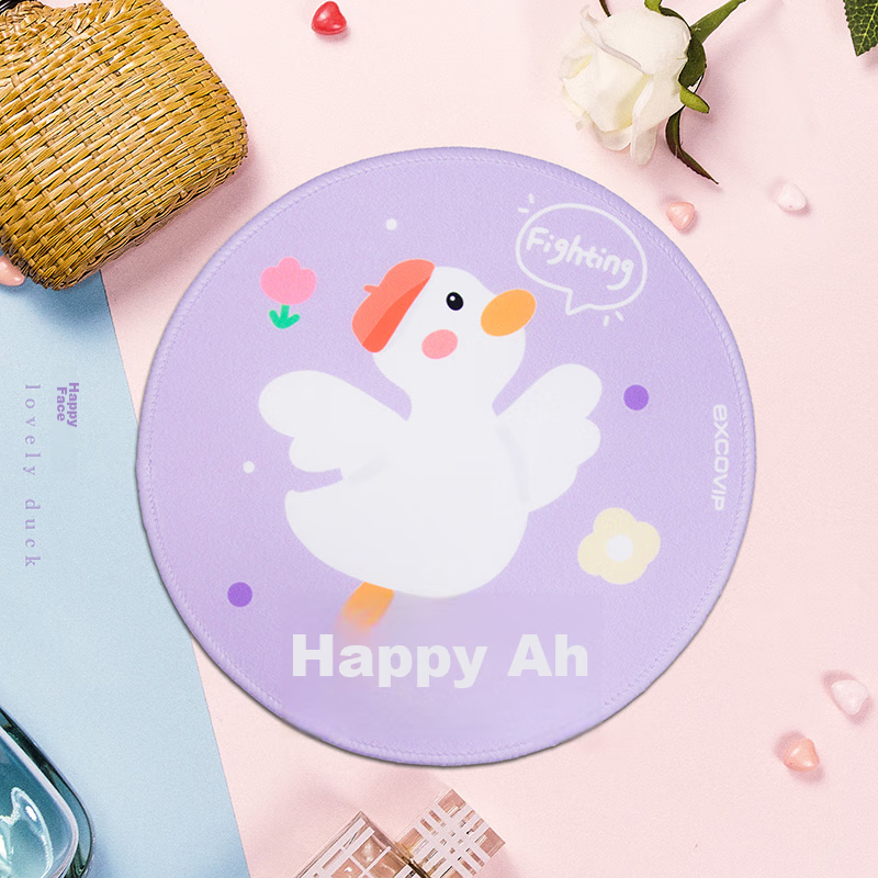 Коврик для мыши EXCO Happy! Маленький круглый коврик для девочек, фанатов аниме, милый мультяшный коврик для ноутбука, с блокировкой края, моющийся, дополнительный товар 9674
