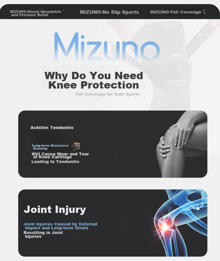Наколенники MIZUNO для спорта, защиты от травм мениска, для мужчин и женщин, для баскетбола, бега, бадминтона, с амортизацией, 2 пары, синие