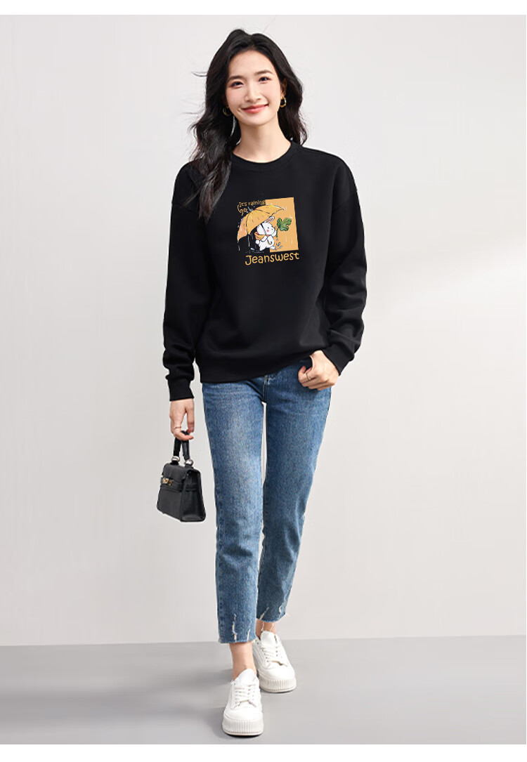 Женский свитшот Jeanswest, осенняя коллекция 2025, свободный крой, с круглым вырезом, длинный рукав, принт "мультяшный", белый, размер 2XL