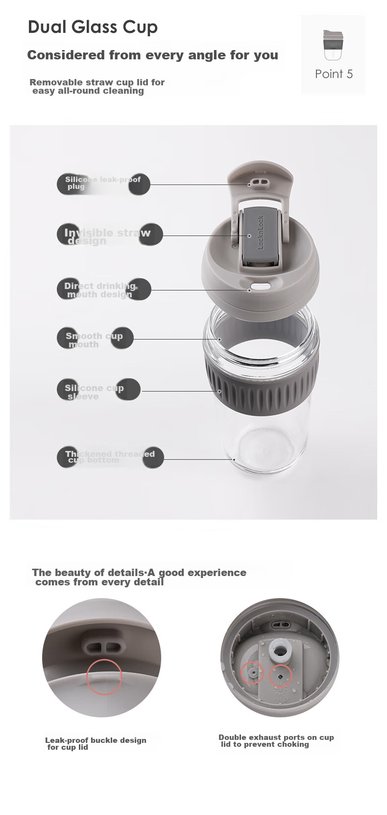 Кружка для кофе LOCK&LOCK, термостойкая стеклянная, портативная, с двойной соломинкой, 500 мл, желтая