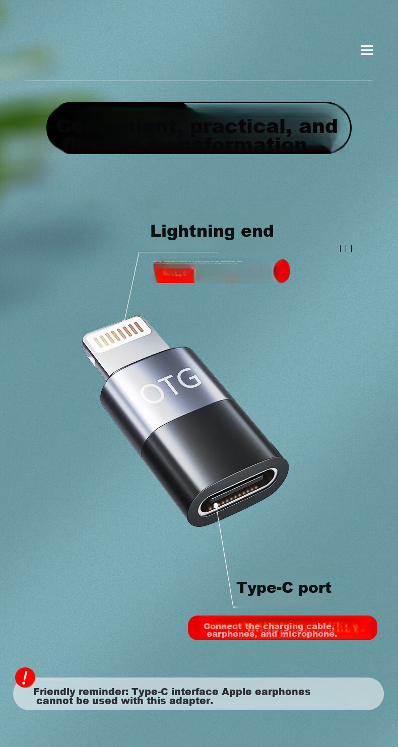 Адаптер Masentek Type-C на Lightning, конвертер Android в Apple, кабель для зарядки, для телефонов Apple, наушников, микрофонов