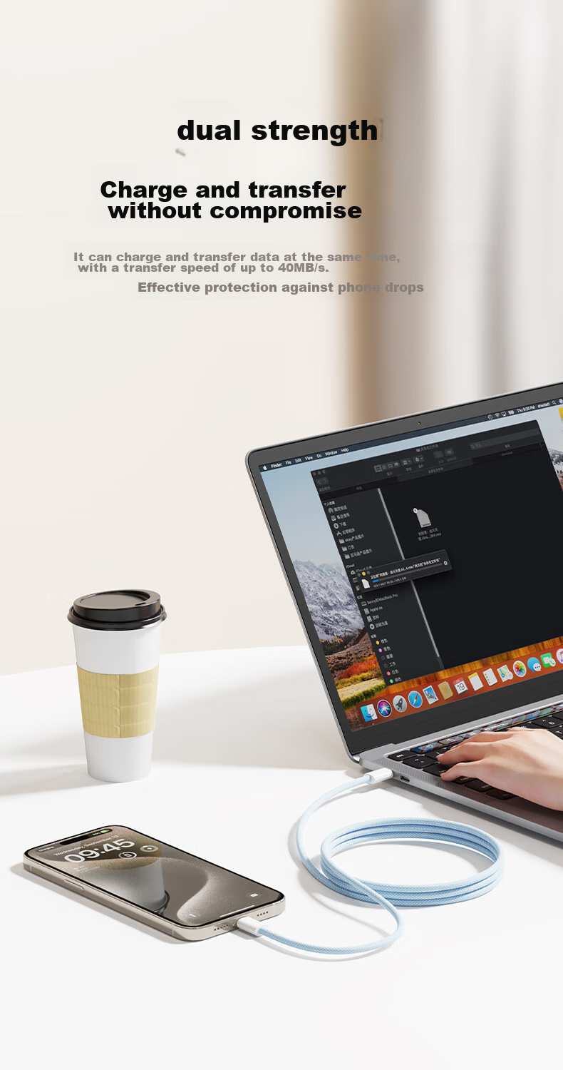 Кабель CangHua Type-C to Type-C, 2 метра, белый, PD 60W, для iPhone 17/16/15, планшетов