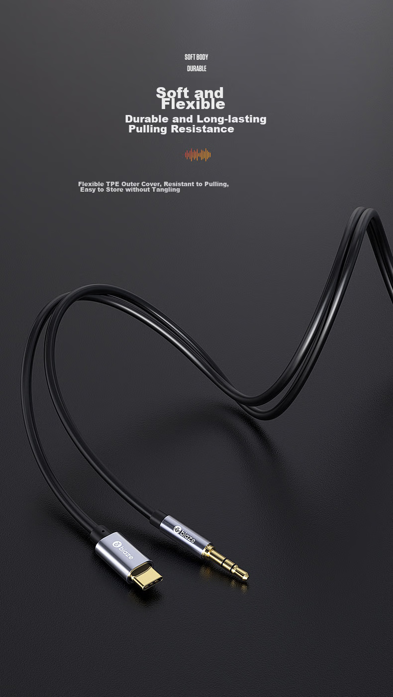 BIAZE Type-C to 3.5mm Conversion Cable, Car AUX Audio Cable, Headphone Jack Adapter, Audio Converter for Speakers And Phones, 1 Meter DAC Decoder Y11
