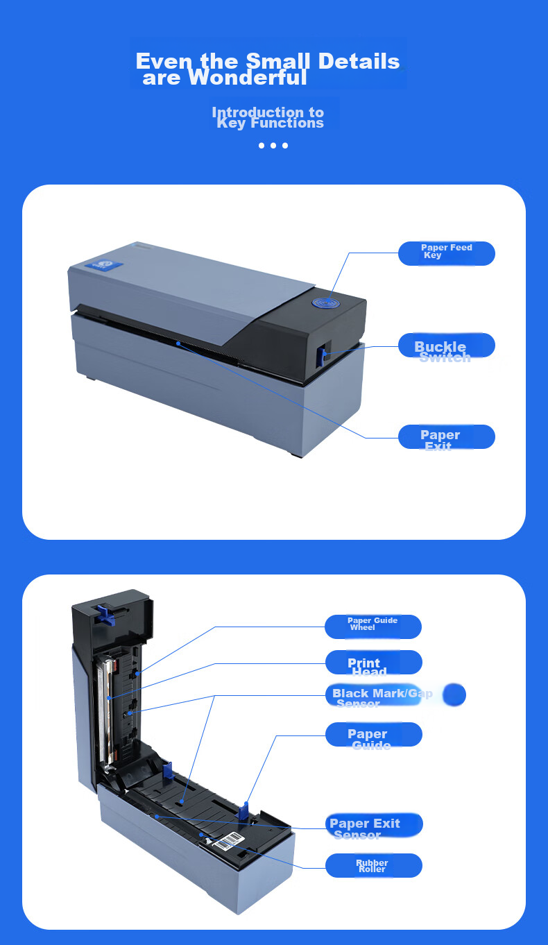 Термопринтер этикеток QIRUI QR-588BT, Bluetooth, 108 мм, для интернет-магазинов, логистики, для печати наклеек
