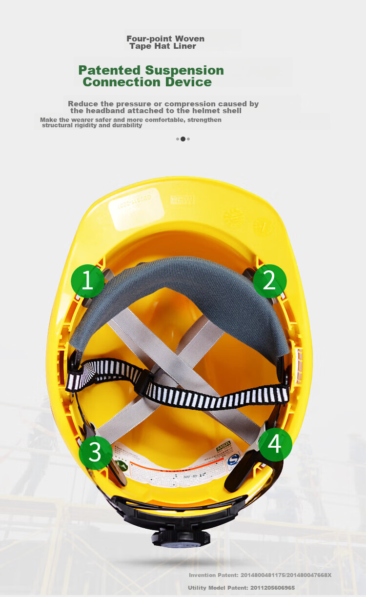 Каска защитная MSA Safety Helmet, строительная, желтая, ABS, с регулировкой размера