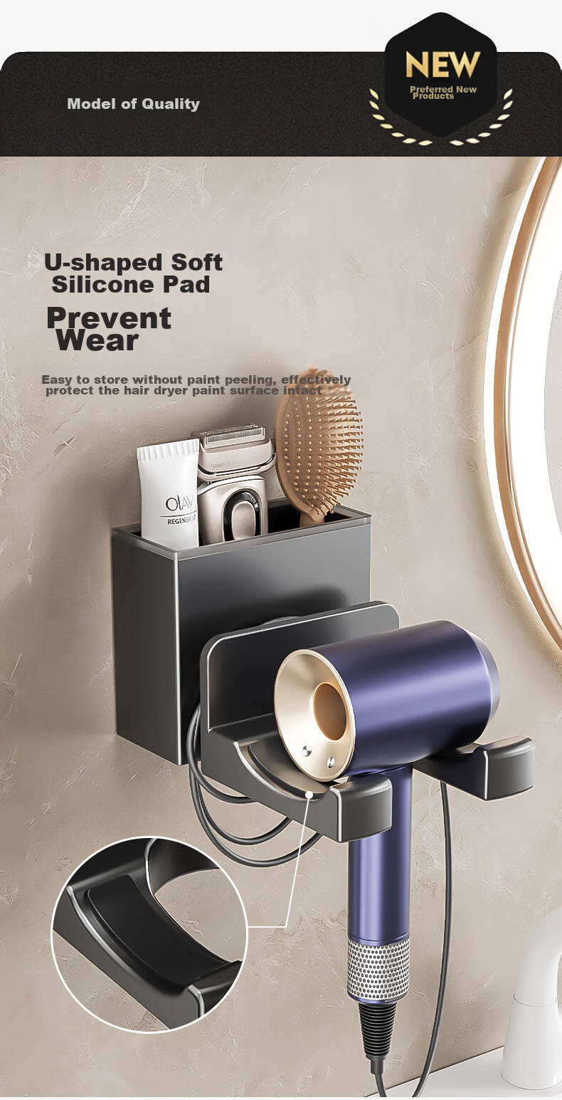 Держатель для фена Xinfei, без сверления, для Dyson, Lefen, Xiaomi, Panasonic, алюминий, серый