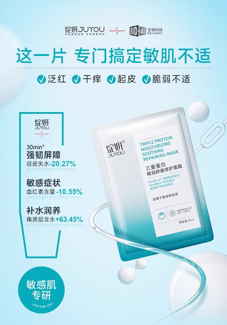绽妍（JUYOU）三重蛋白修护贴换季屏障修红胶原舒缓干痒红补水保湿面膜 【会员首购礼】三重蛋白1片