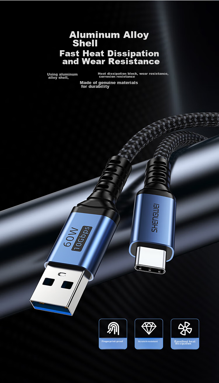 Кабель Shengwei USB 3.2 на Type-C, 10 Гбит/с, для внешних жестких дисков, коммутаторов, компьютеров, камер, Apple, Huawei, Samsung, 0.5 метра