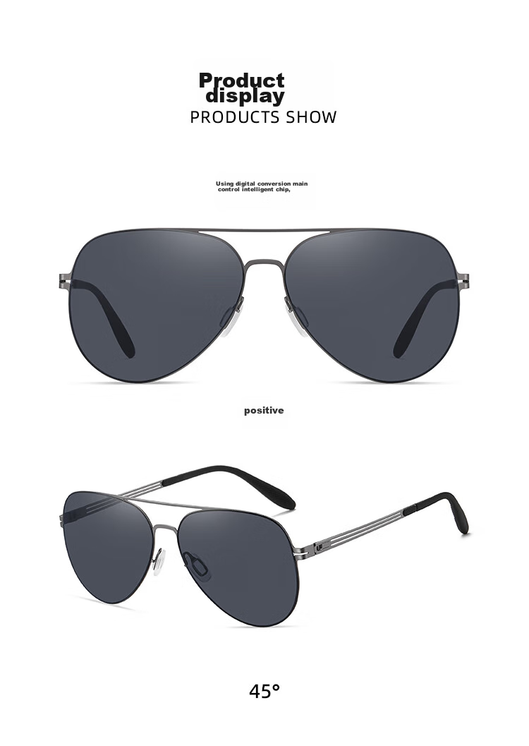 Polarized Aviator Sunglasses HLA for Men, Classic Vintage Style, Gunmetal Frame, Black and Gray Lenses, UV Protection