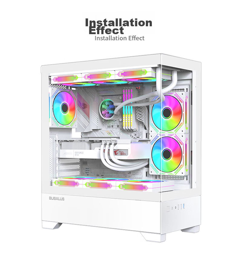 Компьютерный вентилятор BUBLUS Phantom Mirror White Anti-Leaf, 12 см, ARGB RGB, ШИМ-управление скоростью, синхронизация подсветки