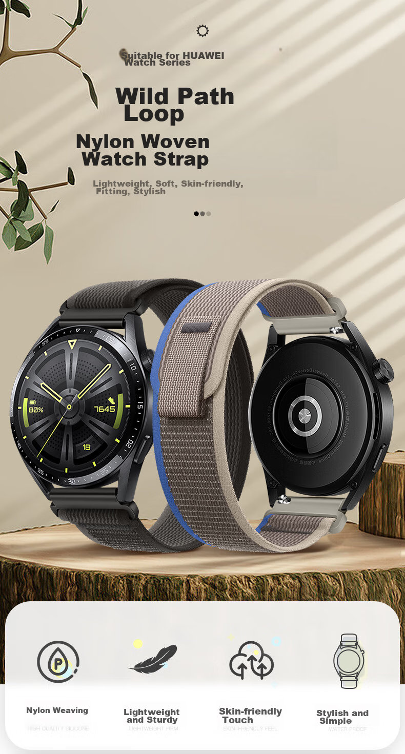 Ремешок Weiqiantu из нейлона для Huawei Watch GT 6/GT5/GT4/GT3/4 Pro, черный с серым, 46/48 мм