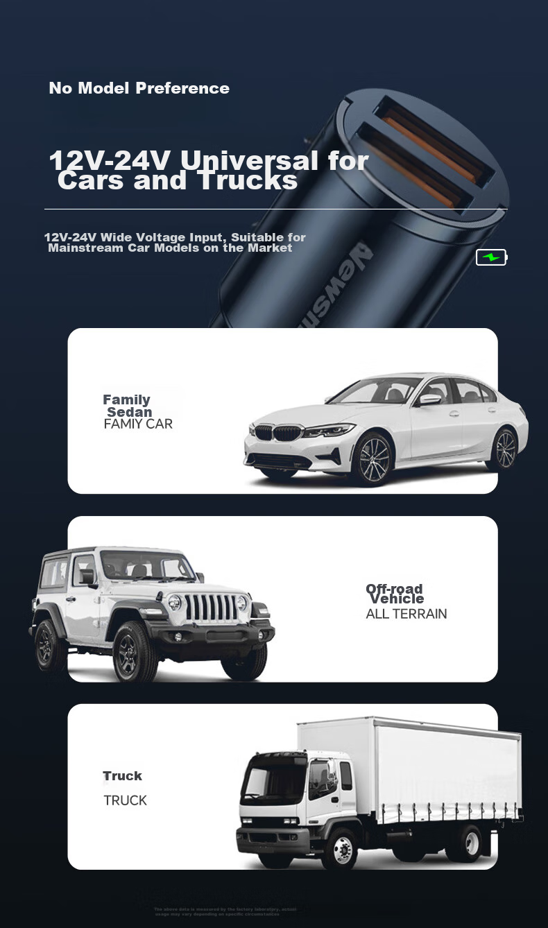 Автомобильное зарядное устройство Newsmy Dual Port Super Fast Charging Flash Charger, многофункциональная мини-зарядка для автомобильного прикуривателя, 100 Вт