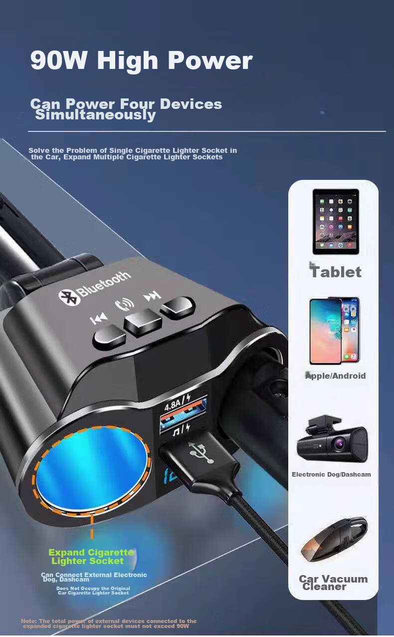 Автомобильное зарядное устройство Kylie GSF-002, MP3 Bluetooth-плеер, черный, складная модель с цифровым дисплеем, 24 Вт быстрой зарядки