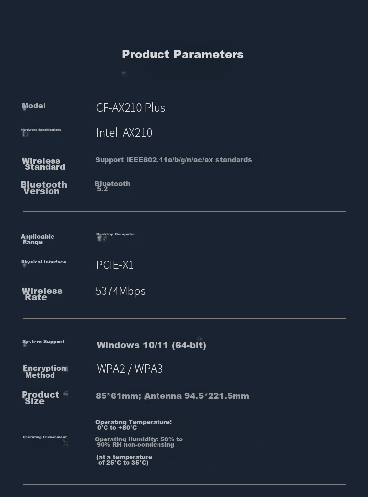 Сетевая карта COMFAST AX210PLUS, WiFi 6E, Bluetooth 5.3, PCI-E, 5374 Мбит/с