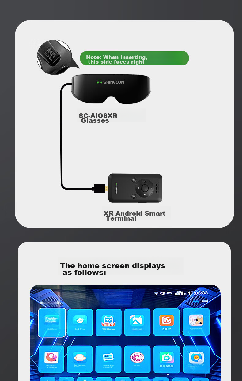 Умные очки XR VRSHINECON SC-AIO8, 1000-дюймовый гигантский экран, VR-гарнитура с высоким разрешением, 3D-дисплей