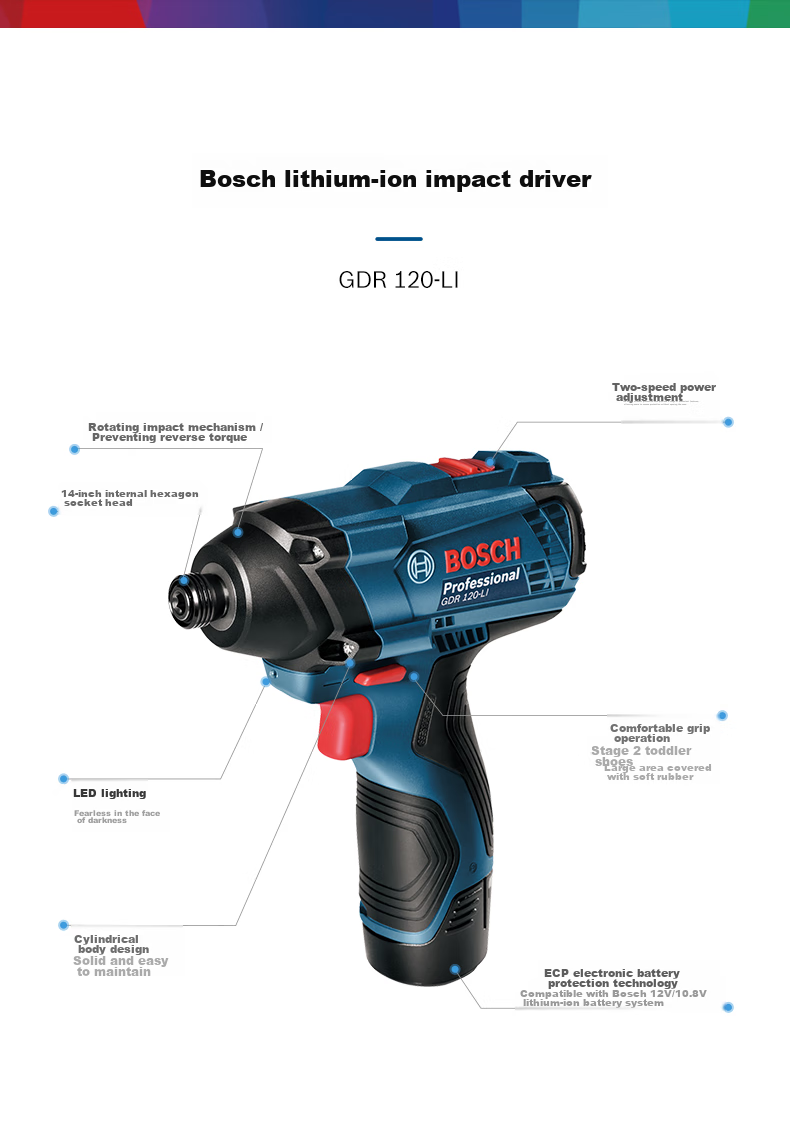 Ударный гайковерт BOSCH GDR 120-LI, 12В, 100 Нм, 2.0 Ач, литий-ионный аккумулятор, многофункциональный для затяжки и установки