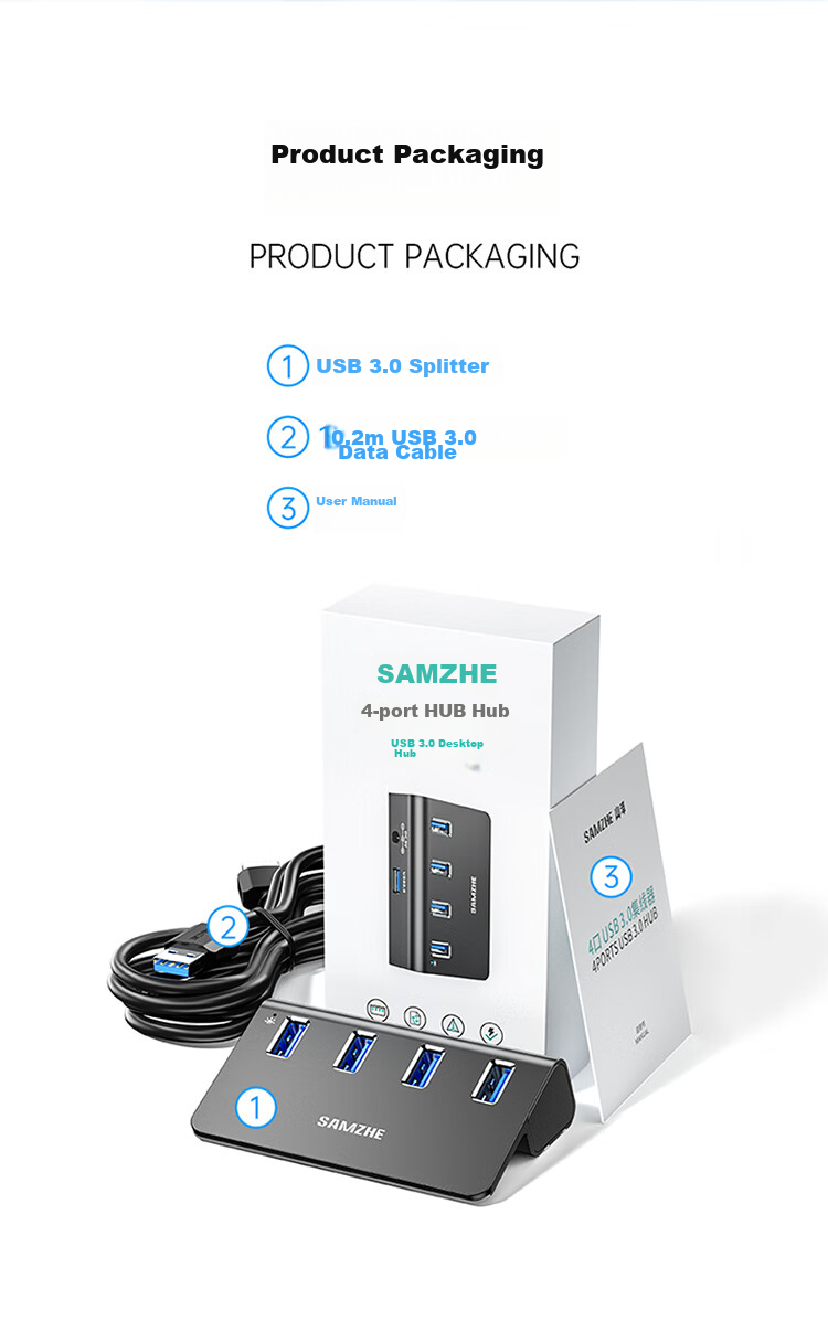 USB-концентратор SAMZHE JXQ-H04, 4 порта USB 3.0, алюминиевый сплав, высокоскоростной