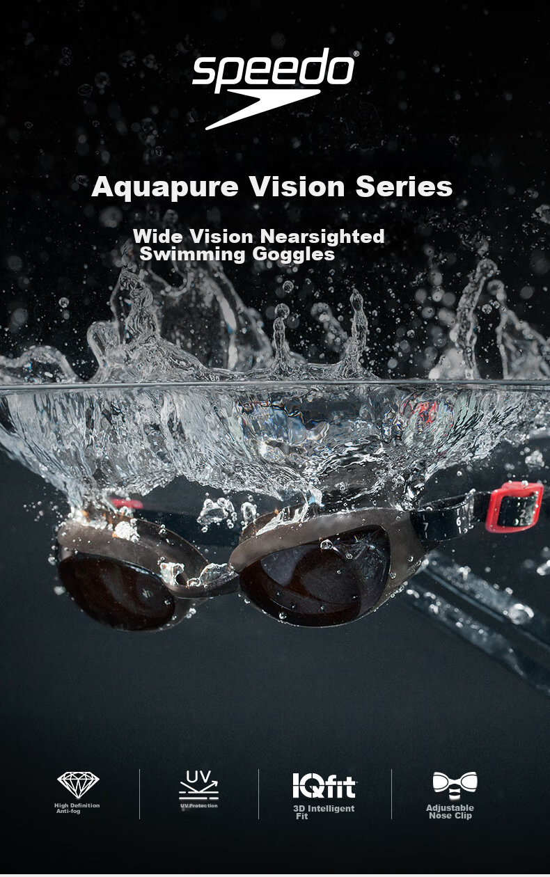 Очки для плавания Speedo Myopia, профессиональные, противотуманные, защита от солнца, водонепроницаемые, серо-дымчатые, -5.50 диоптрий