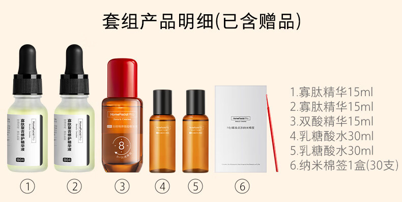 HomeFacialPro寡肽复合修护精华液15ml三支装 hfp祛痘精华护肤品(含附件共3件)