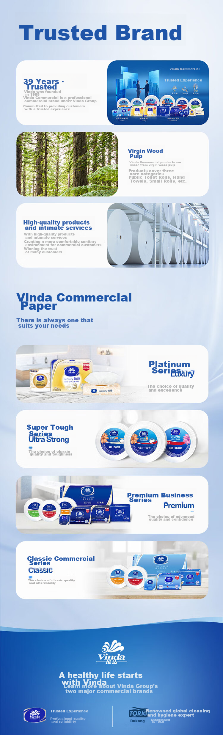Туалетная бумага Vinda, 3 слоя, 650г*12 рулонов, большая для торговых центров и гостиниц, утолщенная