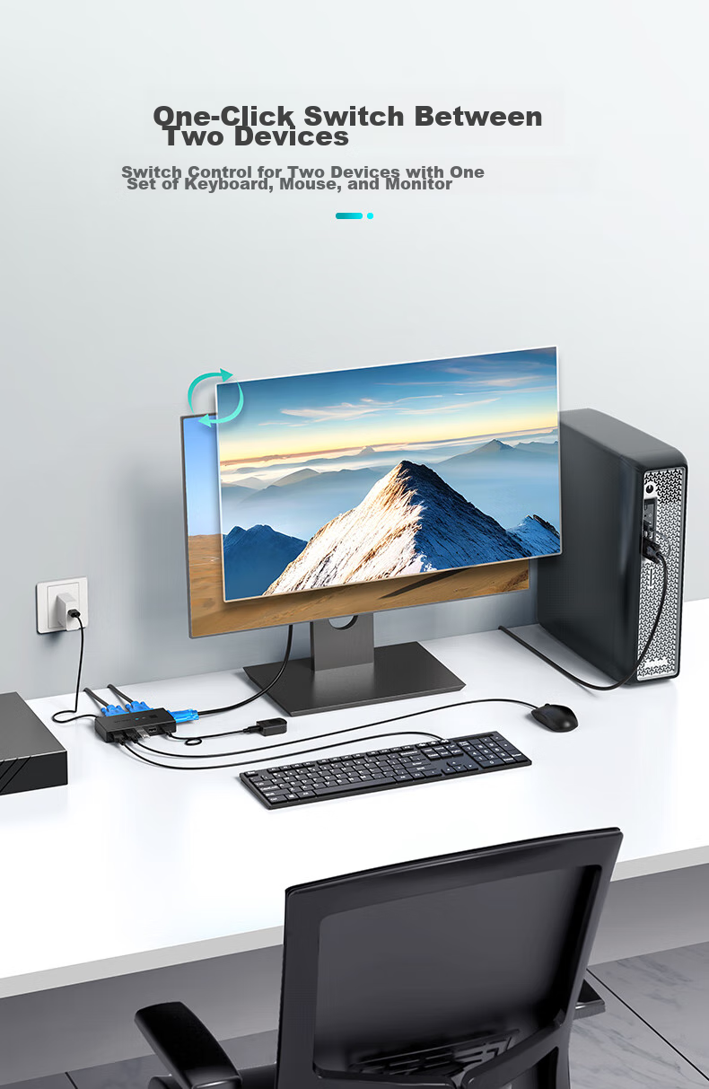 KVM-переключатель MT-viki MT-KV2, 2 порта VGA, USB, для совместного использования монитора, клавиатуры и мыши