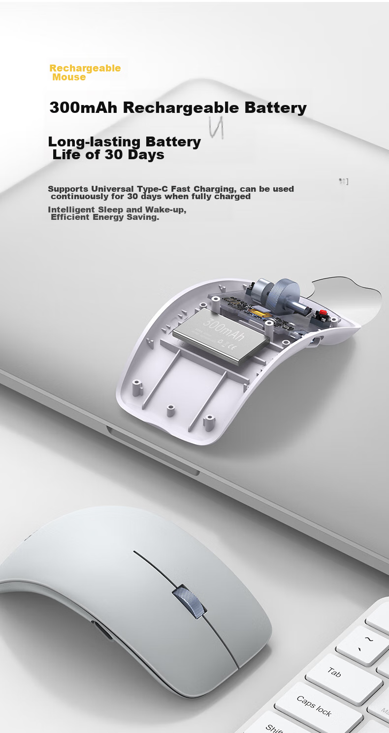 Беспроводная мышь W&P Bluetooth Tri-Mode, портативная, эргономичная, перезаряжаемая, совместимая с Apple Mac, Huawei, Microsoft