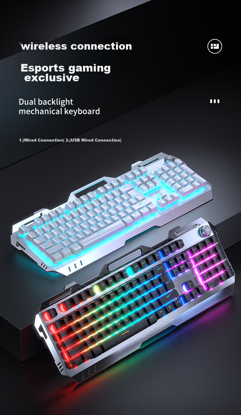Беспроводной игровой комплект EWEADN GX810: клавиатура с механическим откликом и мышь, перезаряжаемый, с подсветкой, белый