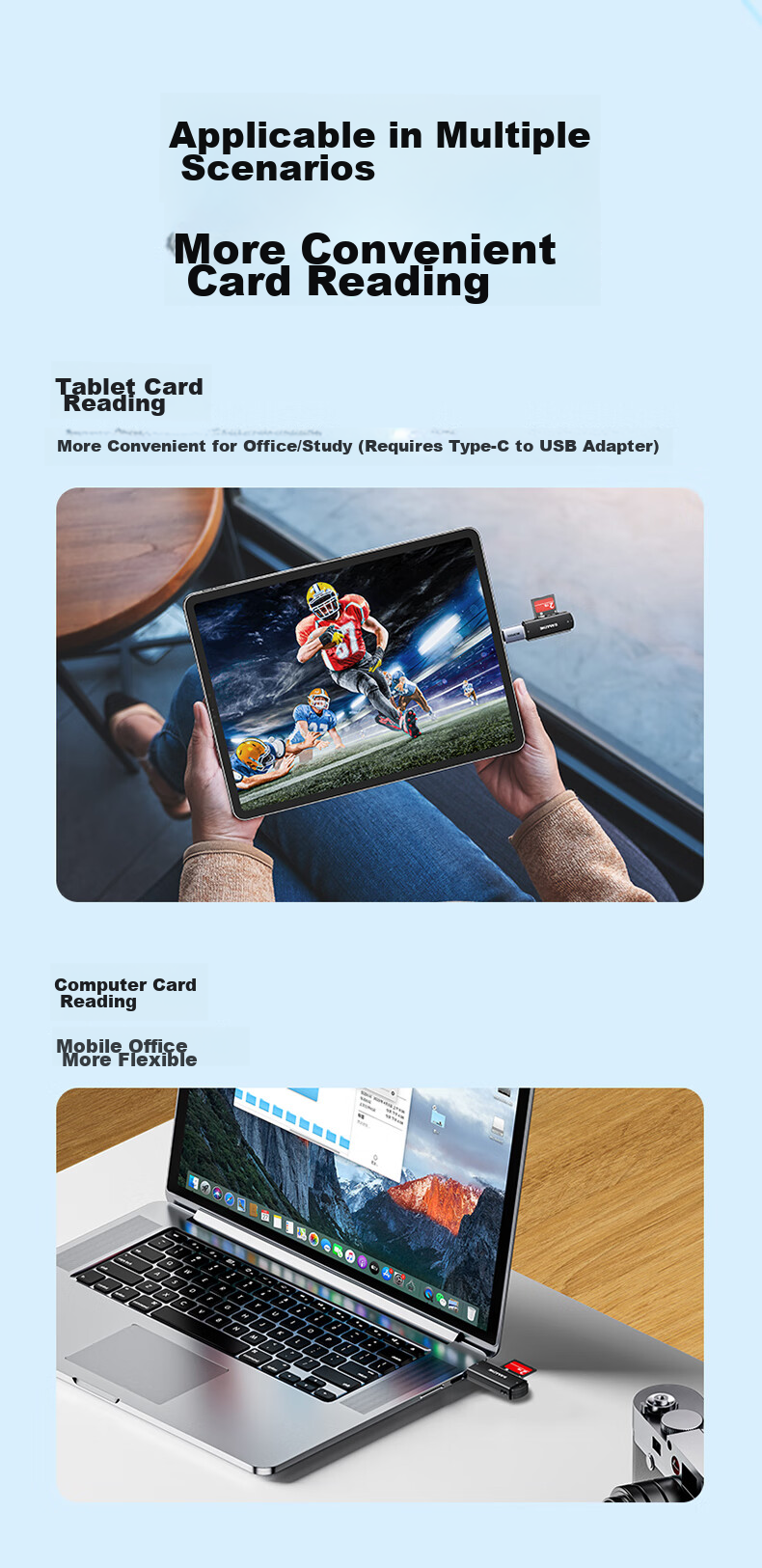 USB 2.0 Картридер SAMZHE CRA21B, черный, для SD/TF карт, 480 Мбит/с