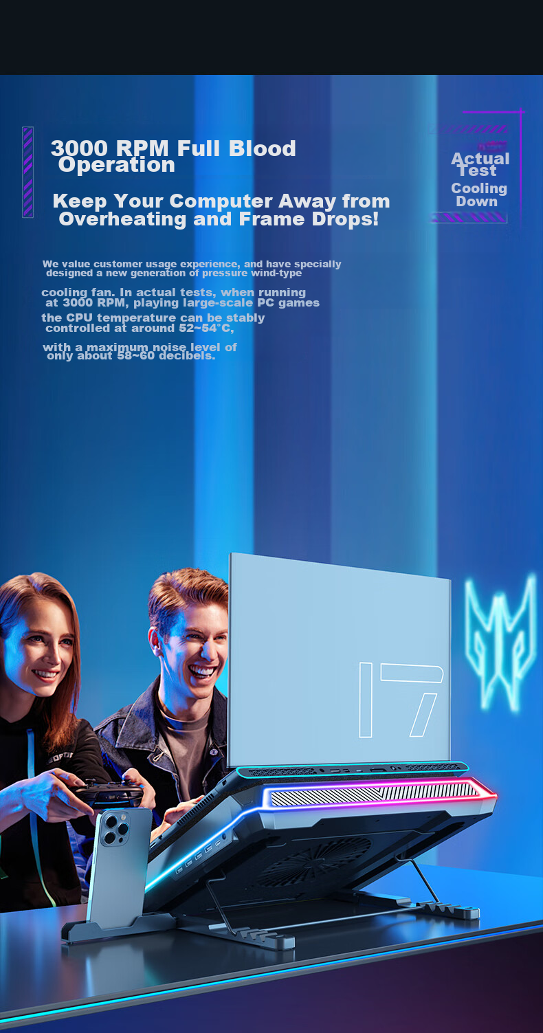 Охлаждающая подставка для ноутбука ICE COOREL A8, регулируемая скорость, RGB подсветка, для ноутбуков 15-21 дюйм