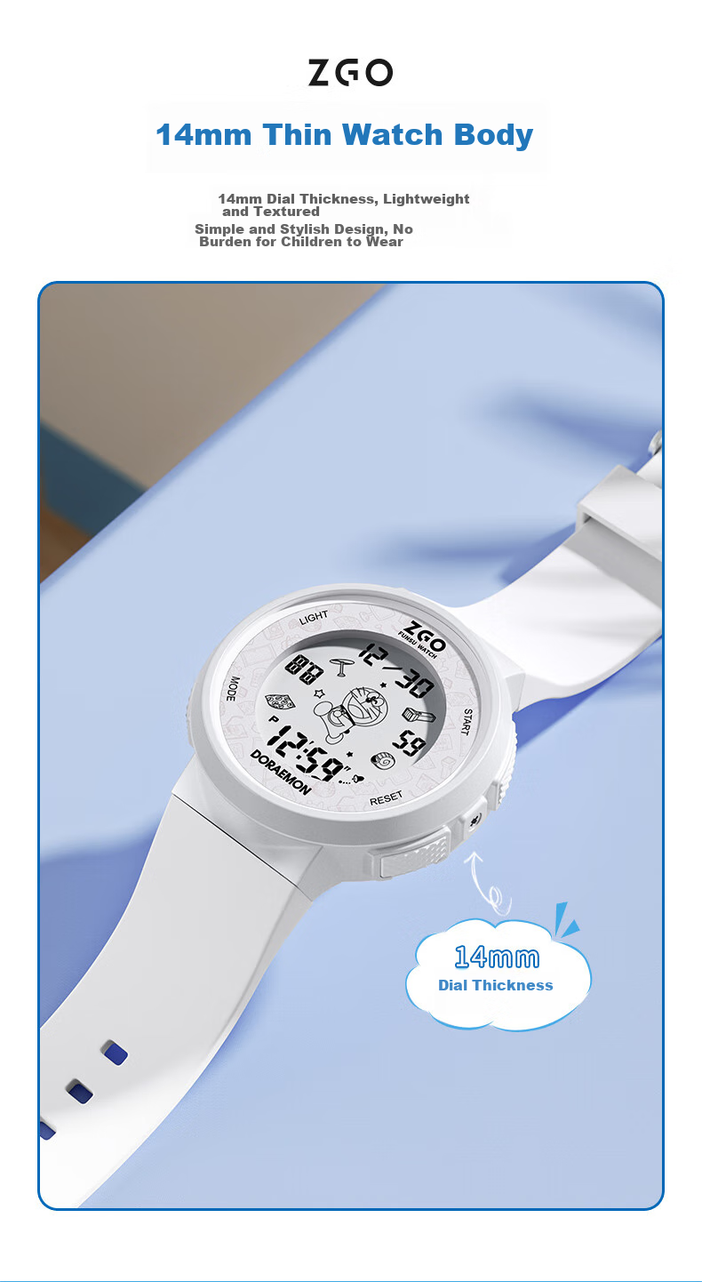 Детские электронные часы ZGO Doraemon 8555, для мальчиков и девочек, водонепроницаемые, с будильником, синие