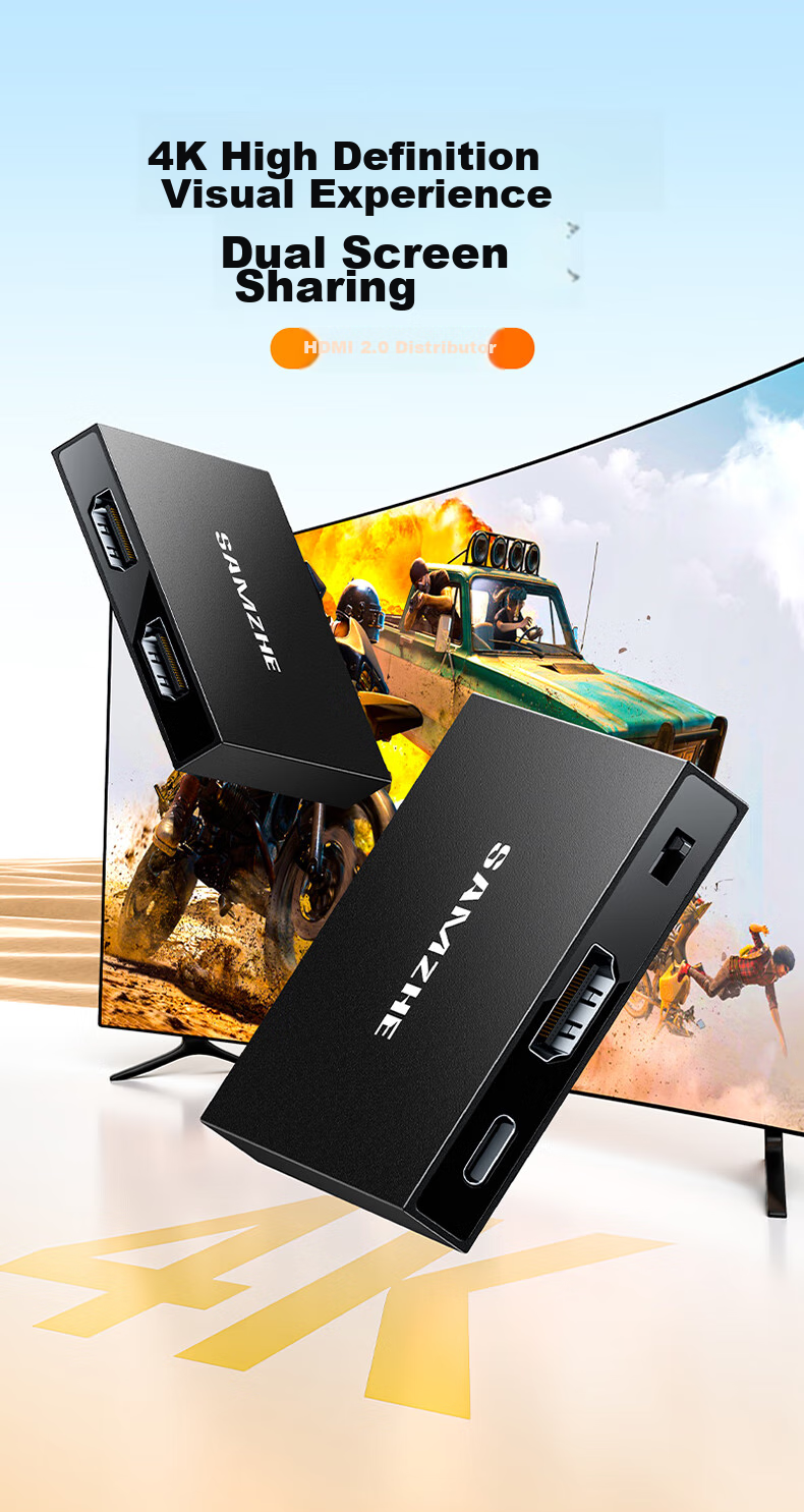 HDMI сплиттер SAMZHE FP26, 1 вход / 2 выхода, 4K@60Hz, HDMI 2.0, для подключения ноутбука к проектору