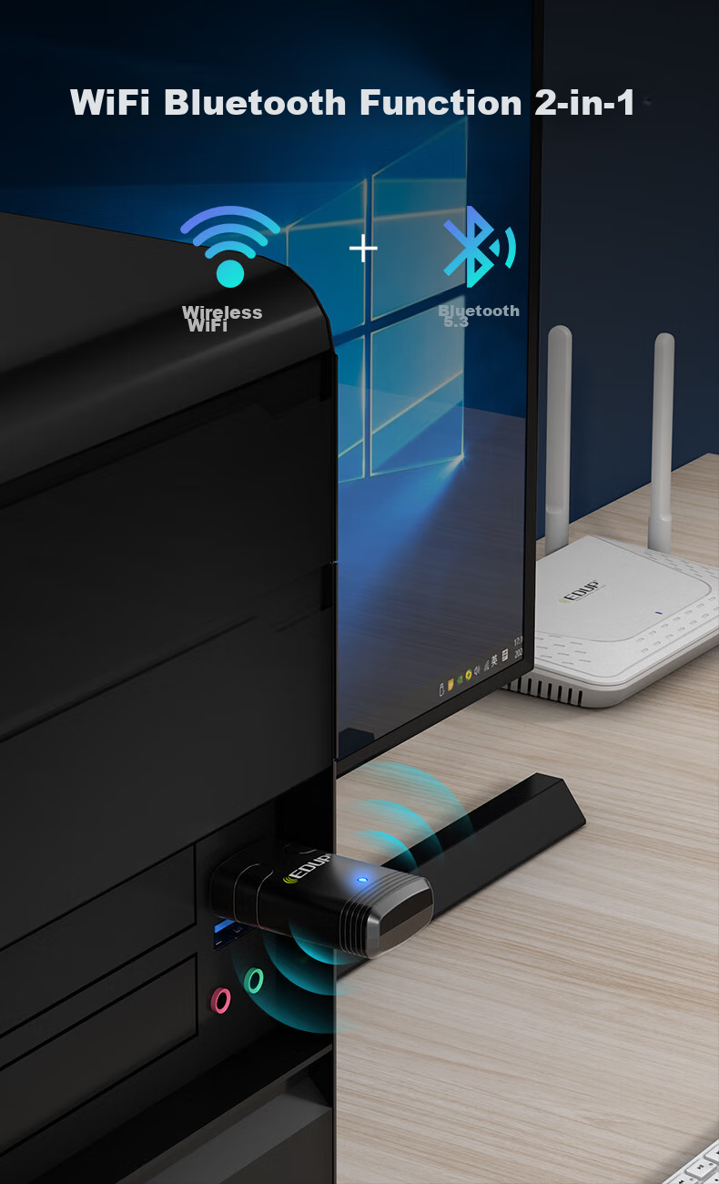Wi-Fi 6 адаптер EDUP AX900, двухдиапазонный 5G Bluetooth 5.3, беспроводной сетевой адаптер для настольных ПК и ноутбуков, USB, Win10/11, EP-AX910S