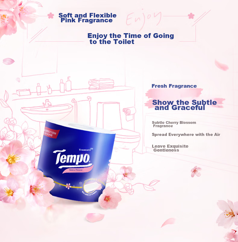 Рулонная туалетная бумага TEMPO Yibo's Choice, вишневый цвет, 4 слоя, 160 г/рулон * 10 рулонов, мягкая и смываемая
